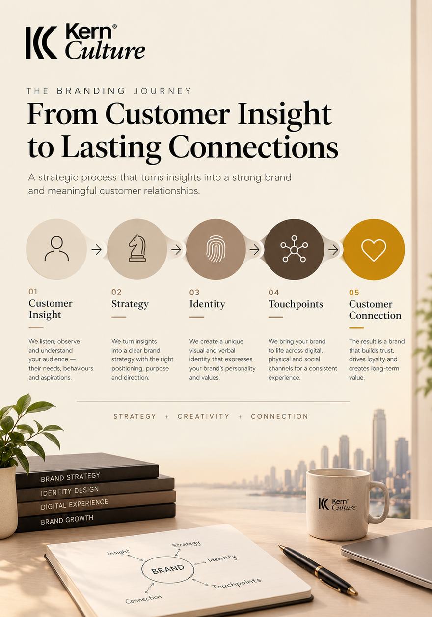 Kern Culture branding agency journey, from customer insight and brand strategy to visual identity and meaningful customer connections.